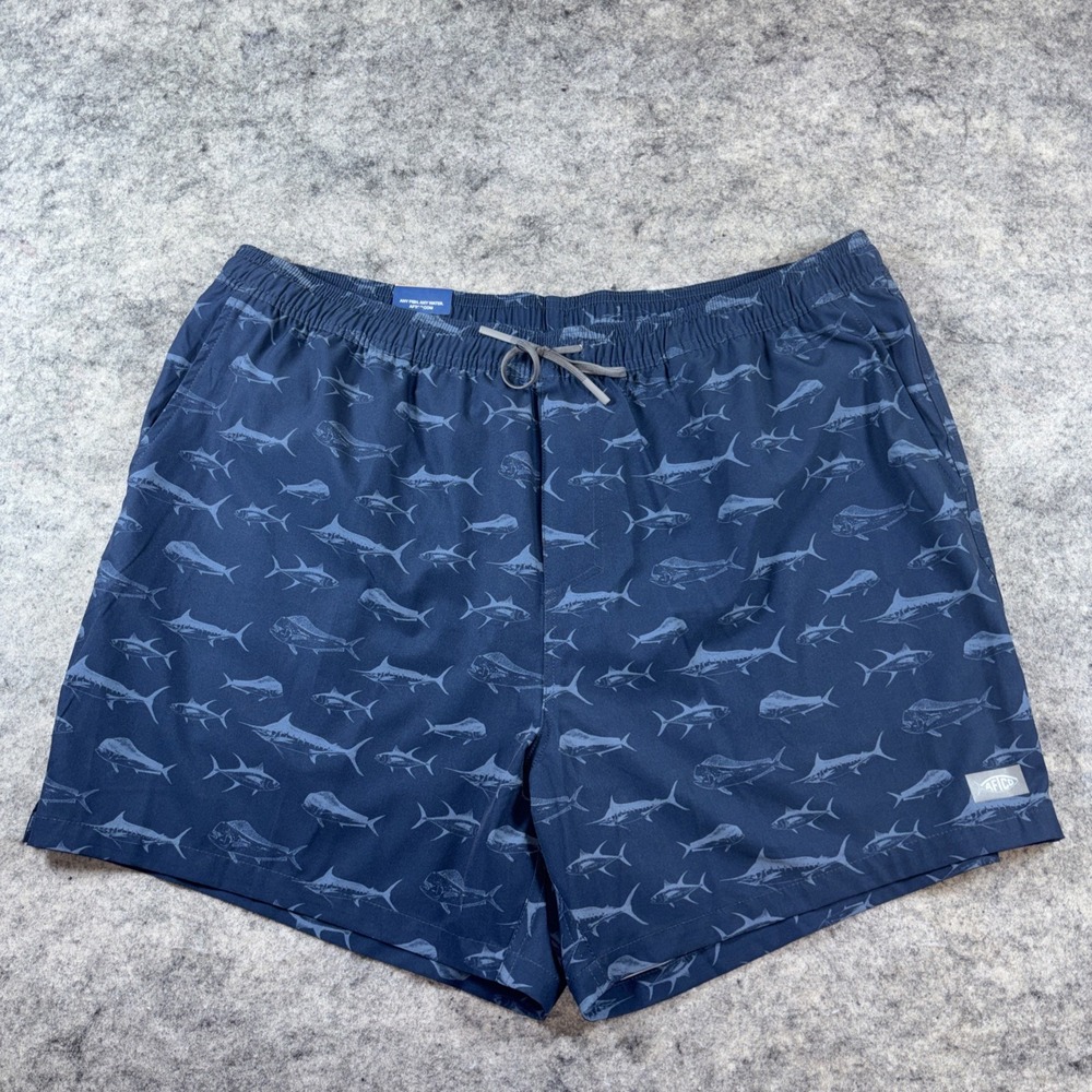 New AFTCO Swim Trunks Men's 2XL Blue‎ Floral Fish Lined Pockets Quick Dry Beach
